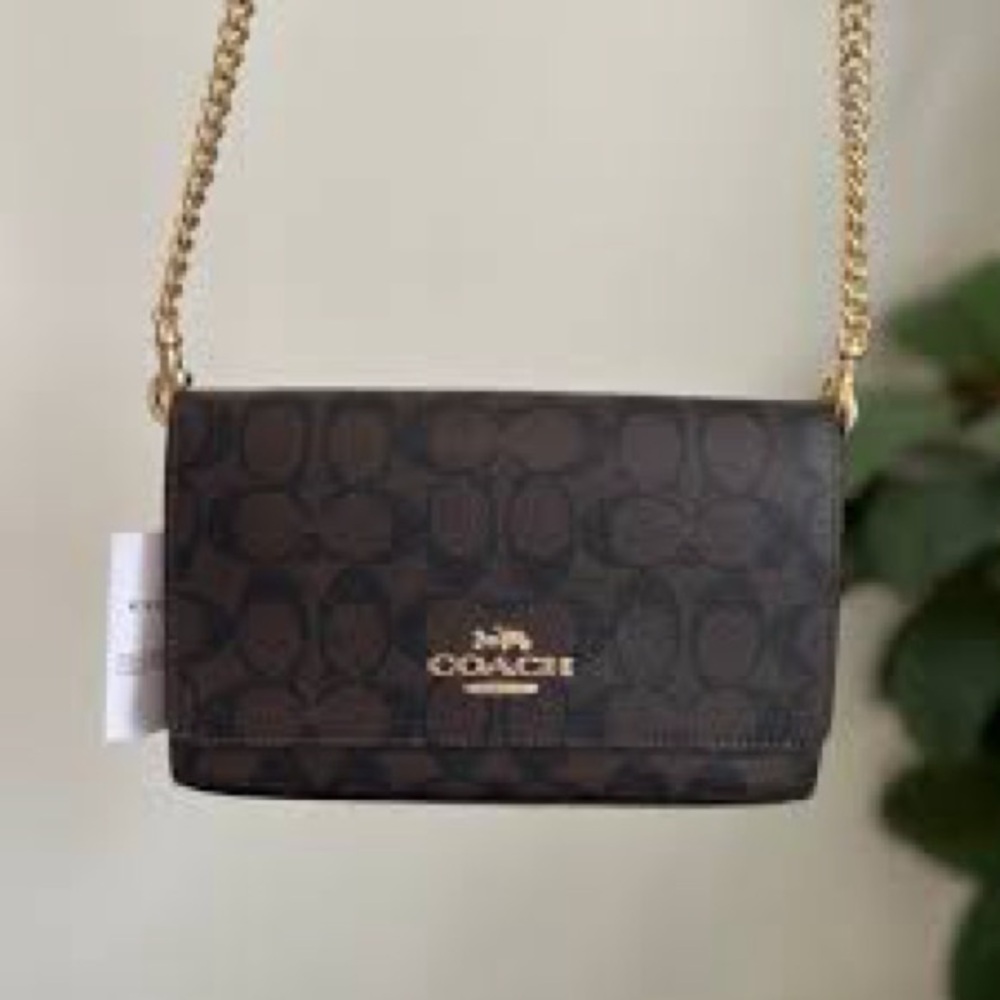 Coach Original Signature Dark Brown Flap Clutch Crossbody Bag